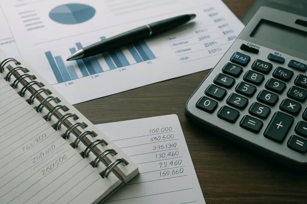 Image of Accounts tools displayed on wooden desk