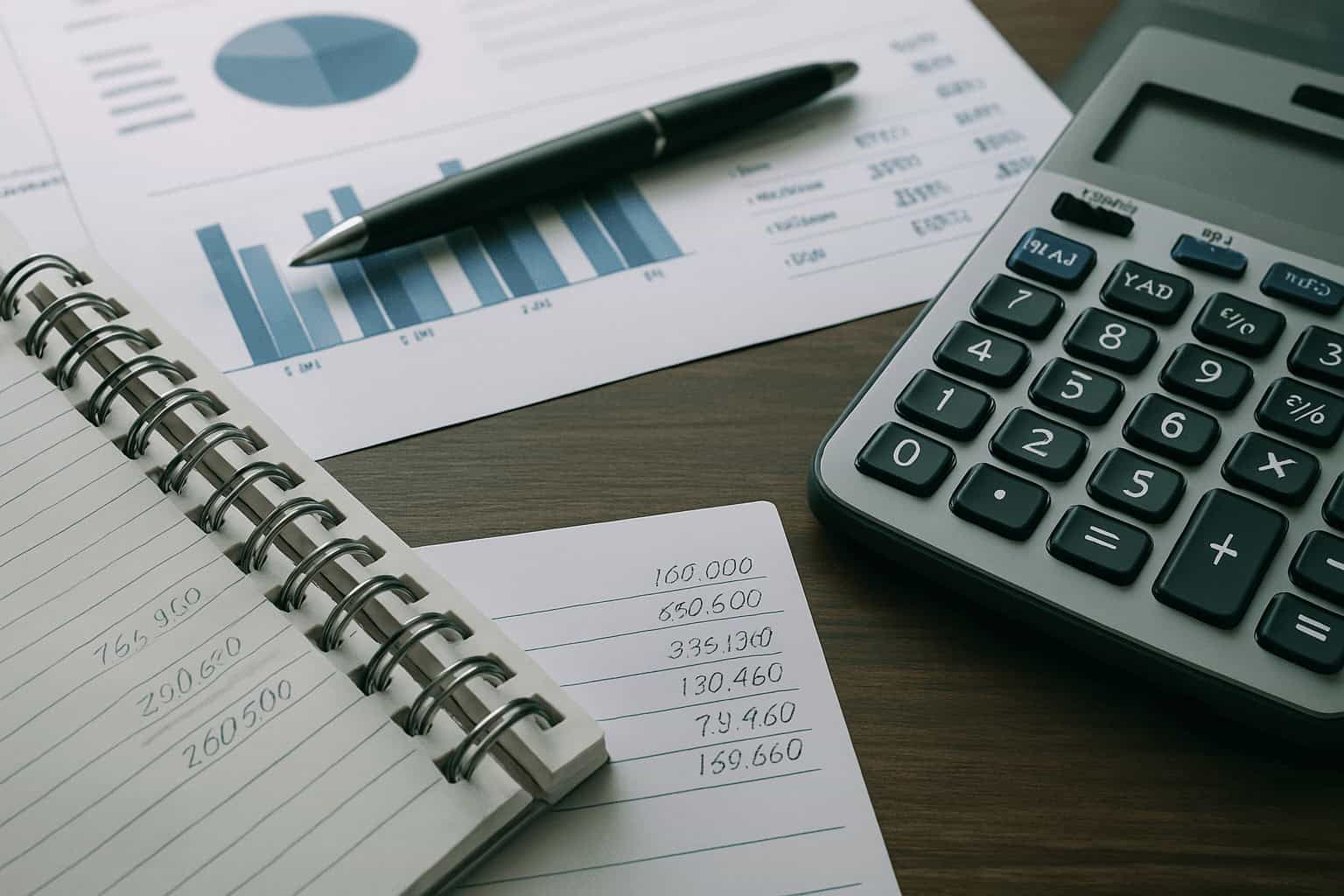 Image of Accounts tools displayed on wooden desk